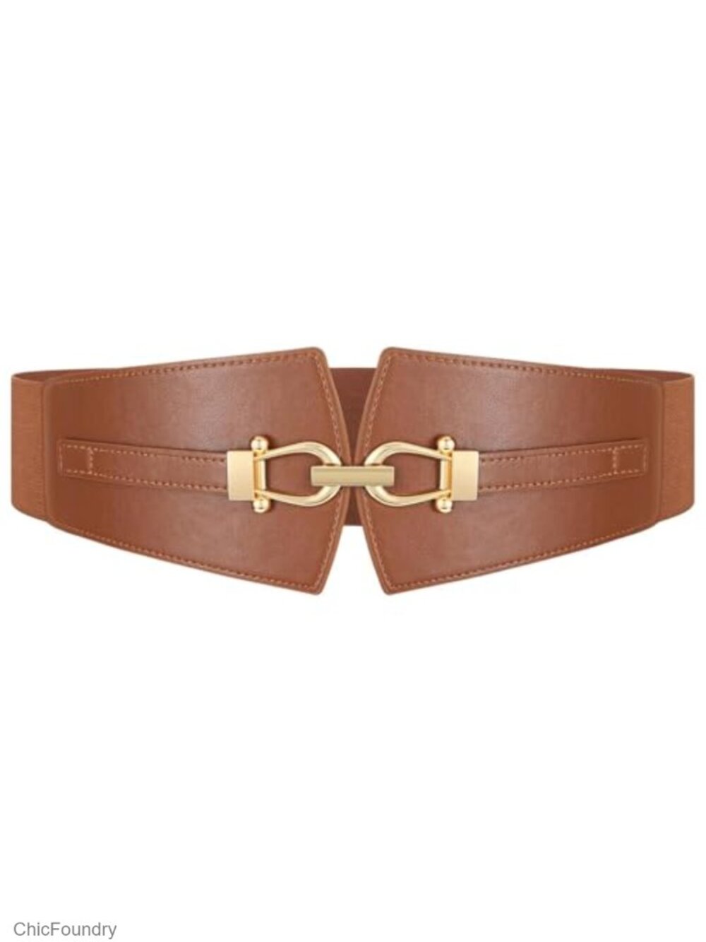 Wide Elastic Belt Women Corset Stretch with Gold Buckle Faux Leather